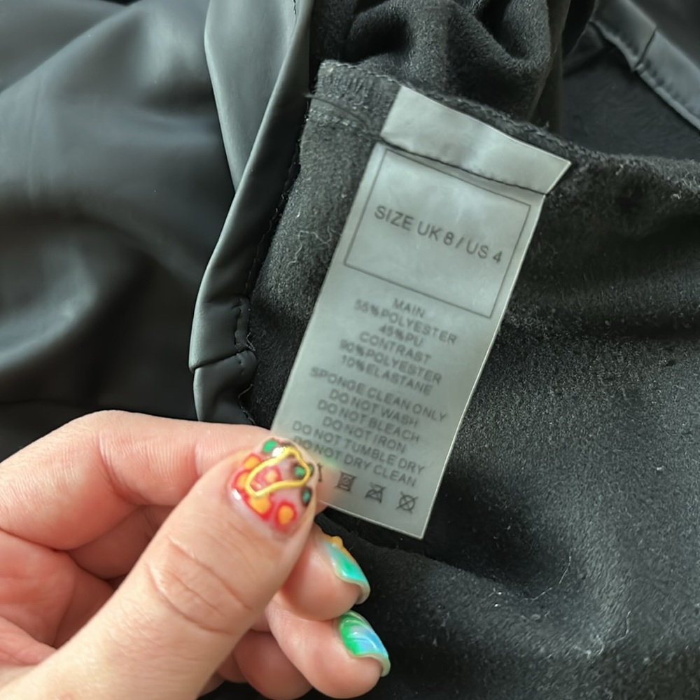 Vegan Leather & Satin Wrap Bodycon Dress - Black - Picture 10 of 12